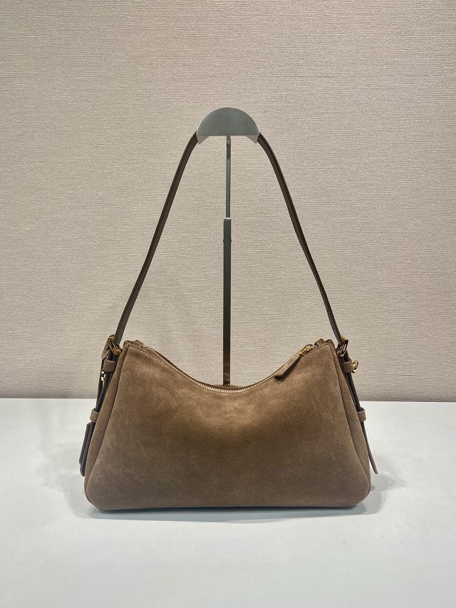 Prada original suede aimee medium shoulder bag 1BC229 brown