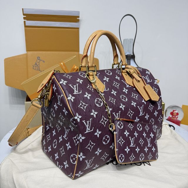 Louis vuitton original ostrich calfskin speedy P9 40 N85703 burgundy