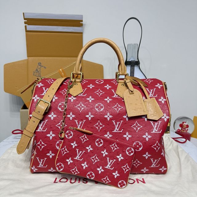 Louis vuitton original ostrich calfskin speedy P9 40 N87523 red