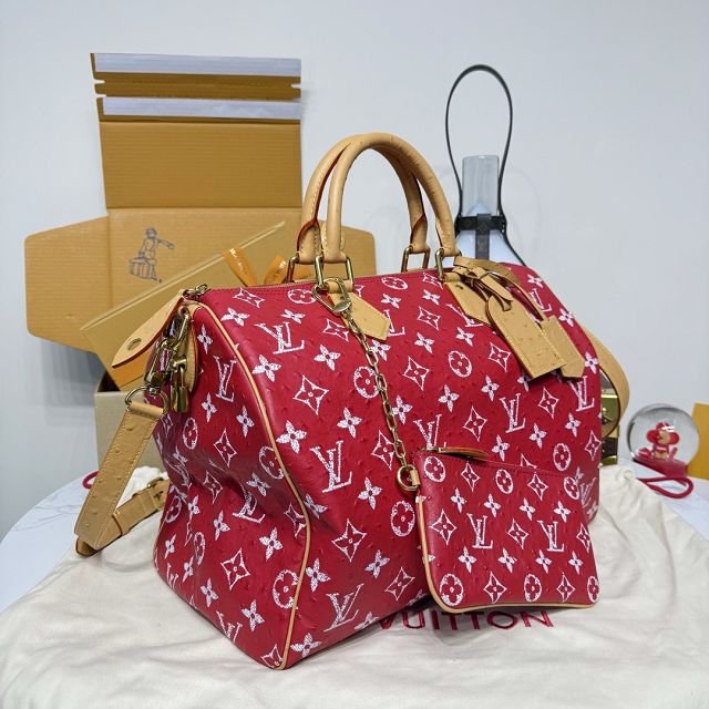 Louis vuitton original ostrich calfskin speedy P9 40 N87523 red