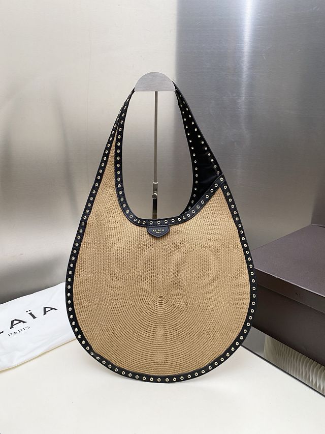 Alaia original raffia shoulder bag AL0009 beige