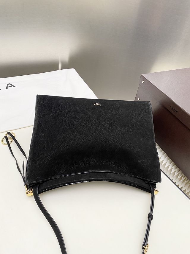 Alaia original nubuck calfskin le click medium square bag AL0018 black