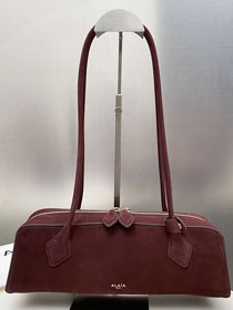 Alaia original nubuck calfskin le teckel medium bag AL0024 bordeaux
