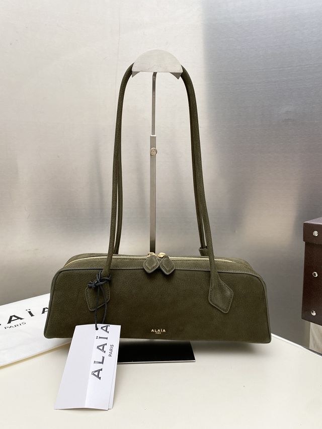 Alaia original nubuck calfskin le teckel medium bag AL0024 dark green
