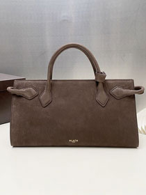 Alaia original nubuck calfskin medium le teckel tote bag AL0016 dark coffee