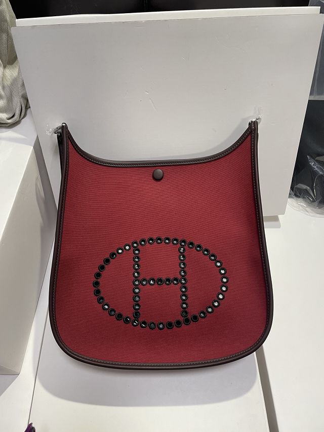Hermes original canvas evelyne pm shoulder bag E29 bordeaux