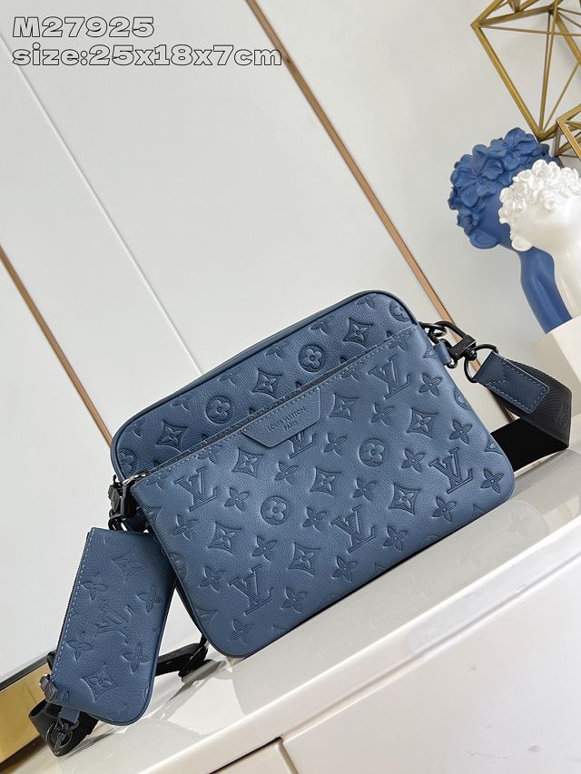 Louis vuitton original calfskin trio messenger bag M27925 dark blue
