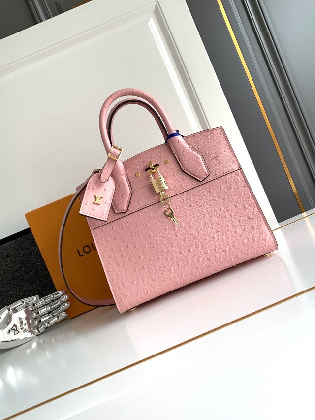 Louis vuitton original ostrich calfskin city steamer mm bag M84079 pink