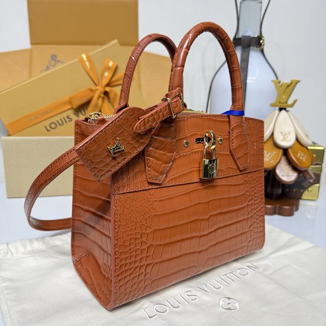 Louis vuitton original crocodile calfskin city steamer mini bag M95846 brown