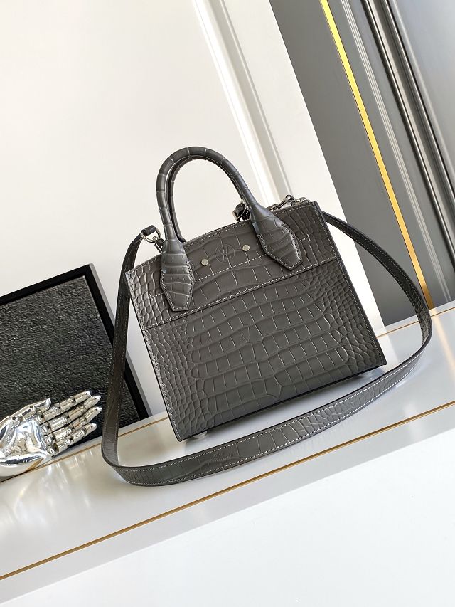 Louis vuitton original crocodile calfskin city steamer mini bag M95846 grey