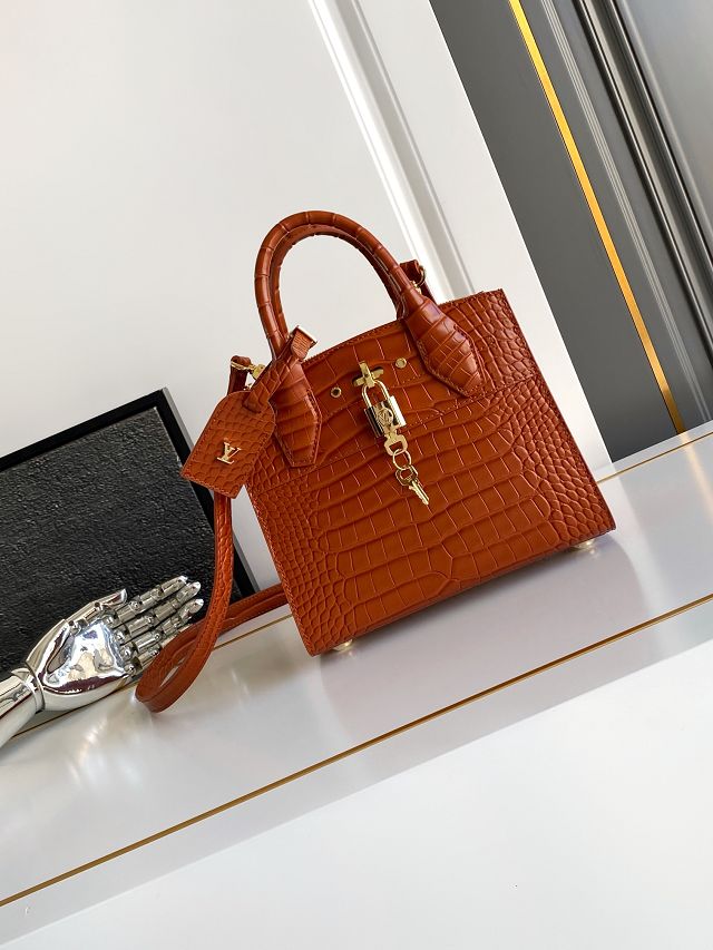 Louis vuitton original crocodile calfskin city steamer mm bag M84672 brown