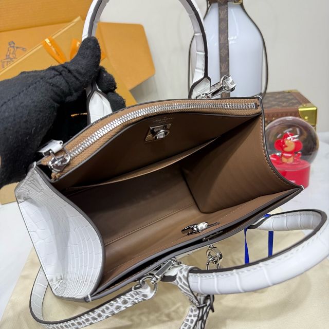 Louis vuitton original crocodile calfskin city steamer mm bag M84672 white