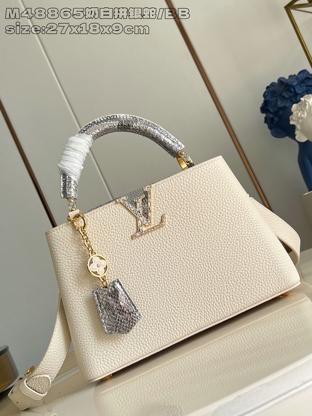 Louis vuitton original calfskin capucines BB handbag N89369 white