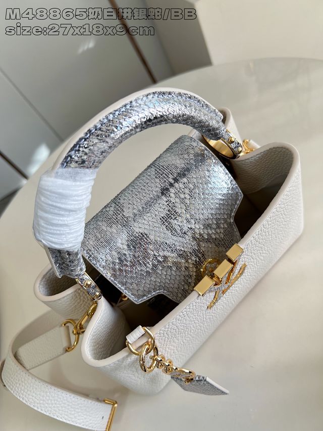 Louis vuitton original calfskin capucines BB handbag N89369 white