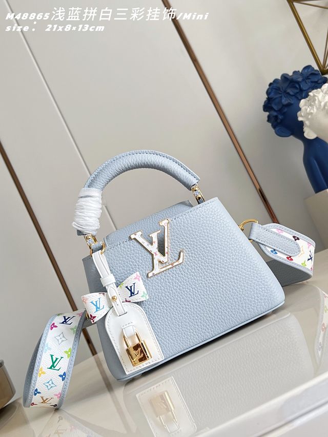 Louis vuitton original calfskin capucines mini handbag M14101 light blue