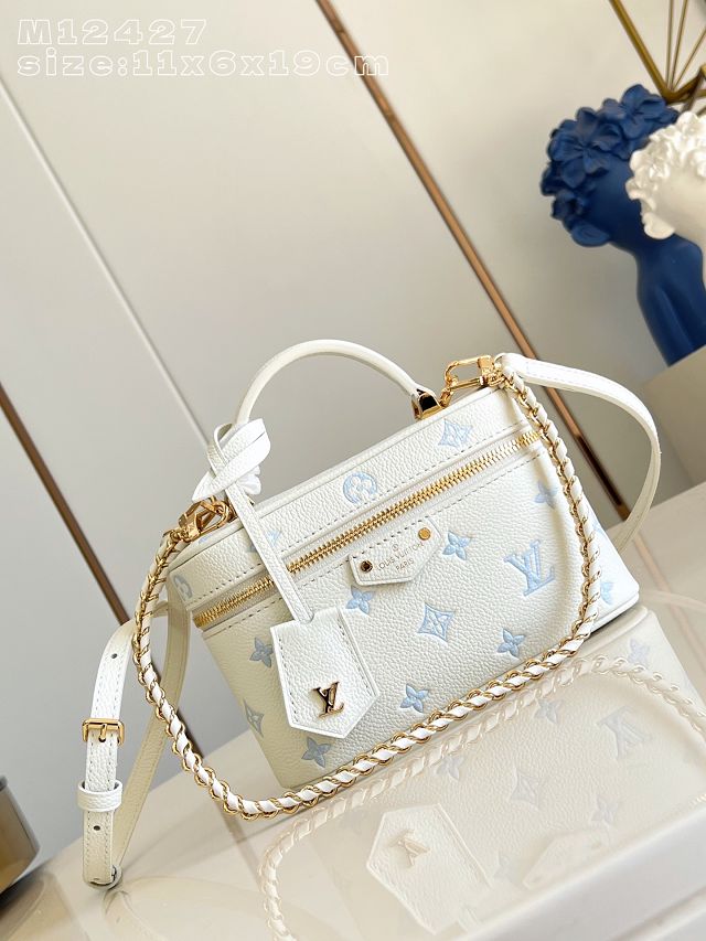 Louis vuitton original calfskin vanity chain pouch M27744 milky&blue