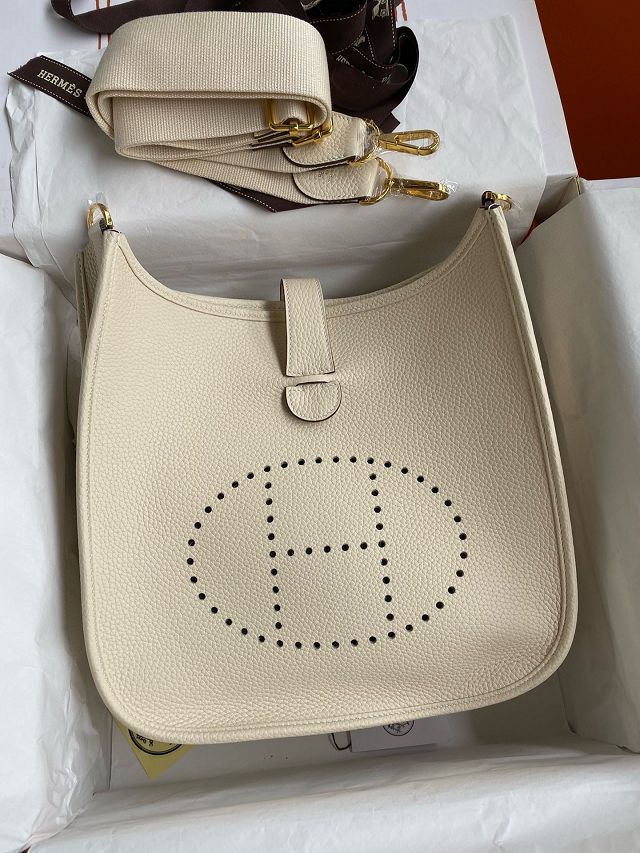 Hermes original togo leather evelyne pm shoulder bag E29 nata