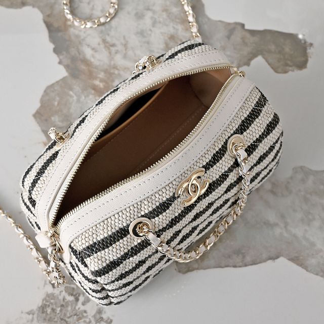 CC original raffia mini bowling bag AP5119 white&black