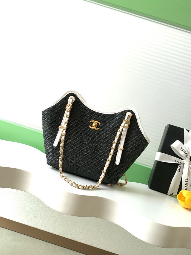 CC original raffia small tote bag AS6015 black
