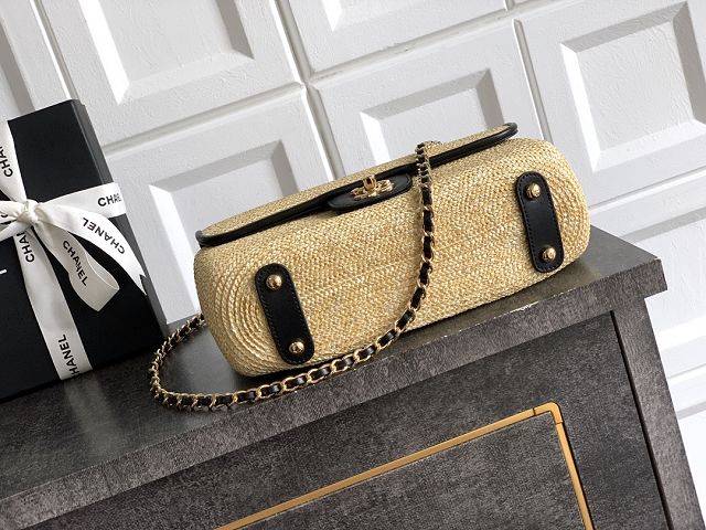 CC original straw medium flap bag AS6018 beige&black