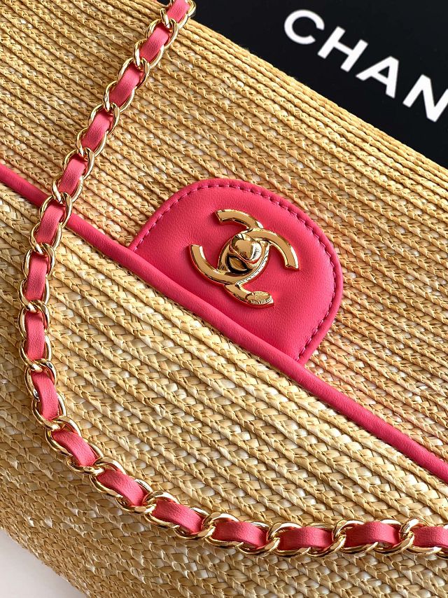 CC original straw medium flap bag AS6018 beige&rose