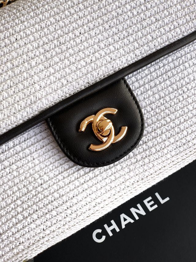 CC original straw medium flap bag AS6018 beige&white