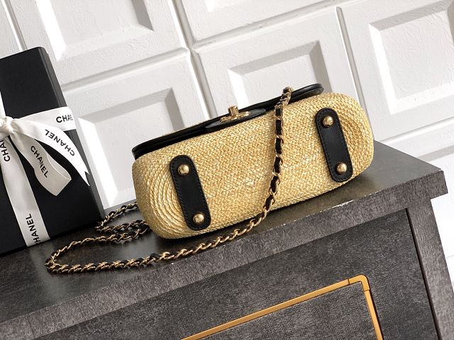 CC original straw small flap bag AS6017 beige&black
