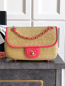 CC original straw small flap bag AS6017 beige&rose