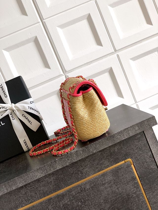 CC original straw small flap bag AS6017 beige&rose