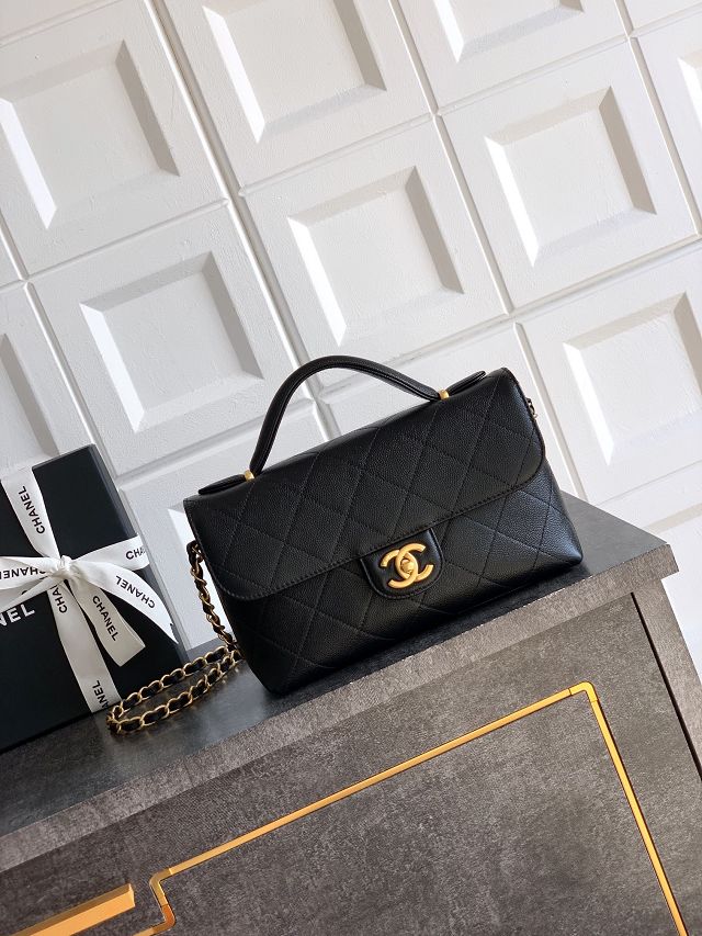 CC original grained calfskin medium flap bag AS5987 black