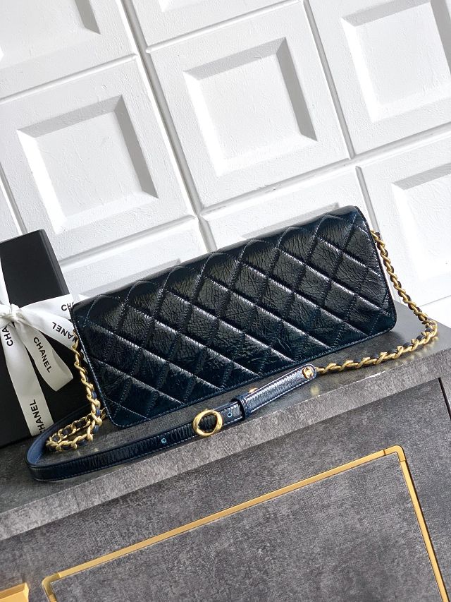 CC original shiny calfskin evening bag AS5642 dark blue