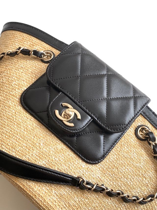 CC original straw small tote bag AS5951 beige&black