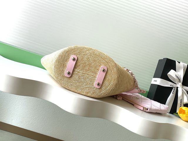 CC original straw small tote bag AS5951 beige&pink