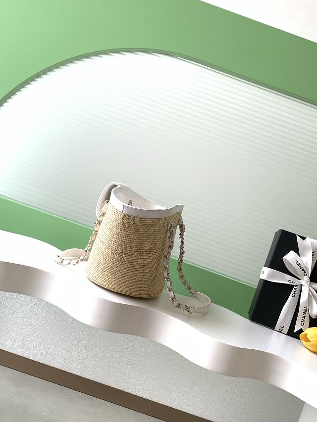 CC original straw small tote bag AS5951 beige&white