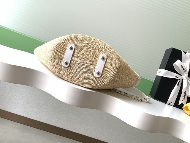 CC original straw small tote bag AS5951 beige&white