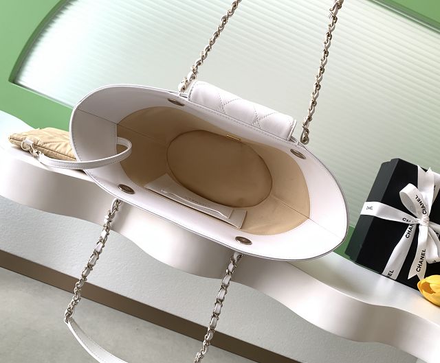 CC original straw small tote bag AS5951 beige&white