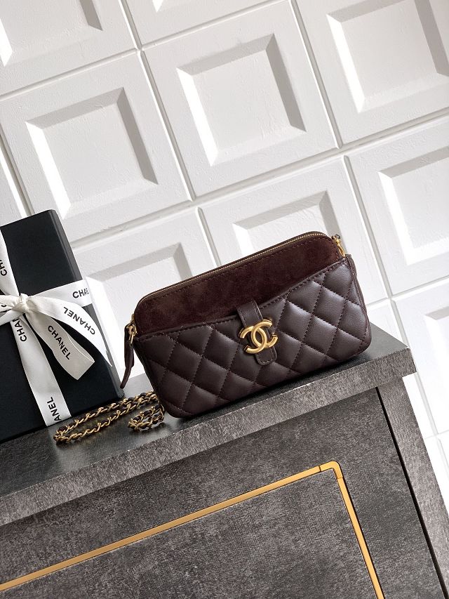 CC original suede&lambskin vanity with chain AP4670 dark brown