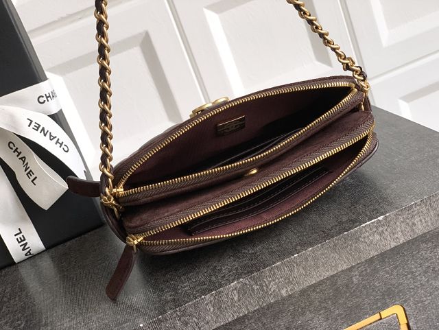 CC original suede&lambskin vanity with chain AP4670 dark brown