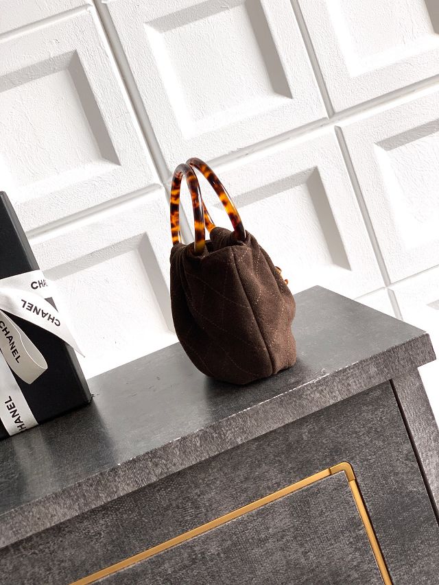 CC original suede calfskin mini pouch AP4981 dark brown