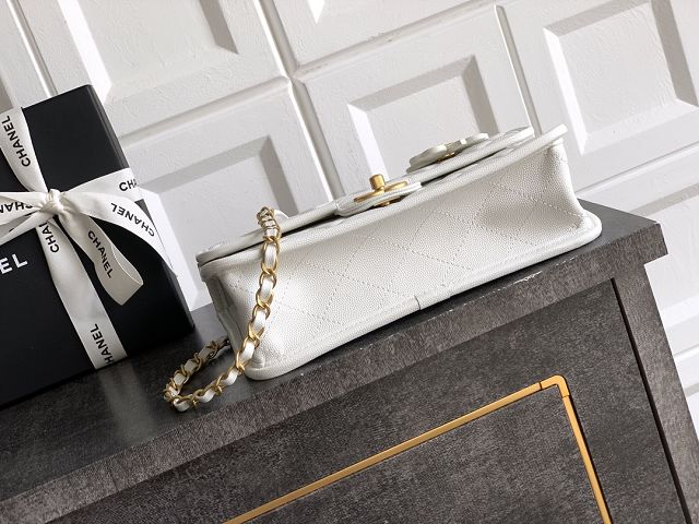 CC original grained calfskin medium flap bag AS3653 white