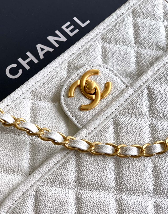 CC original grained calfskin medium flap bag AS3653 white