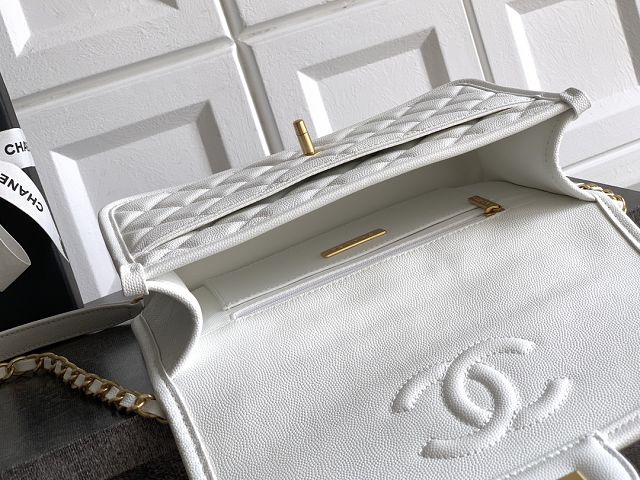 CC original grained calfskin medium flap bag AS3653 white