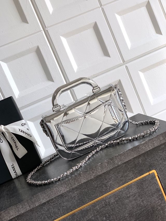 CC original patent calfskin small clutch AS5805 silver