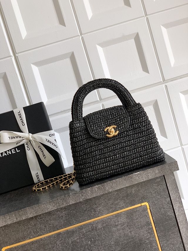 CC original raffia mini shopping bag AS4416 black