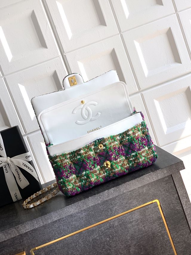 CC original tweed medium flap bag A01112 green