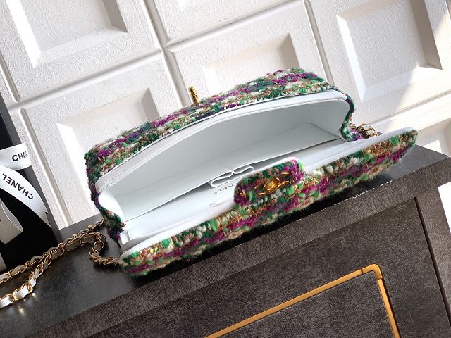 CC original tweed medium flap bag A01112 green