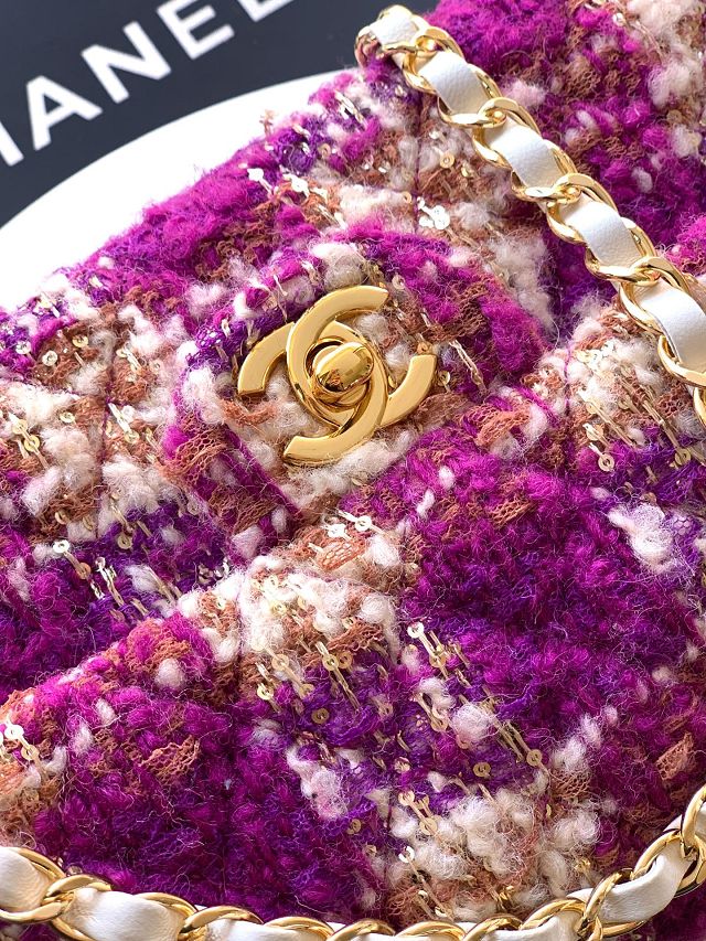 CC original tweed medium flap bag A01112 purple