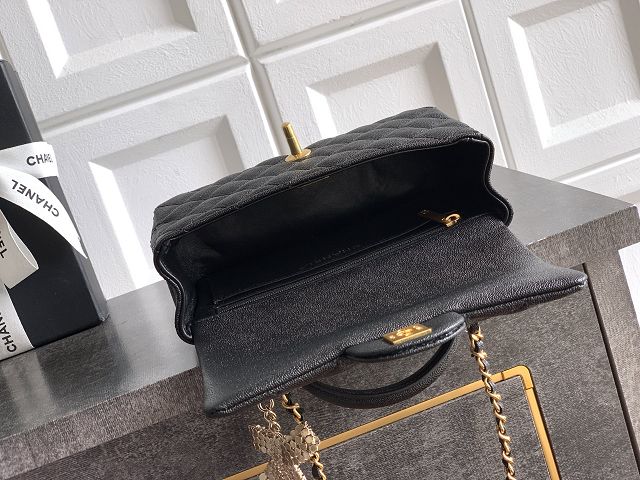 CC original grained calfskin top handle flap bag AS1790 black