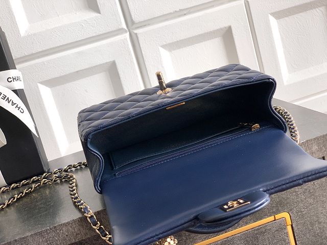 CC original lambskin top handle flap bag AS1790 dark blue