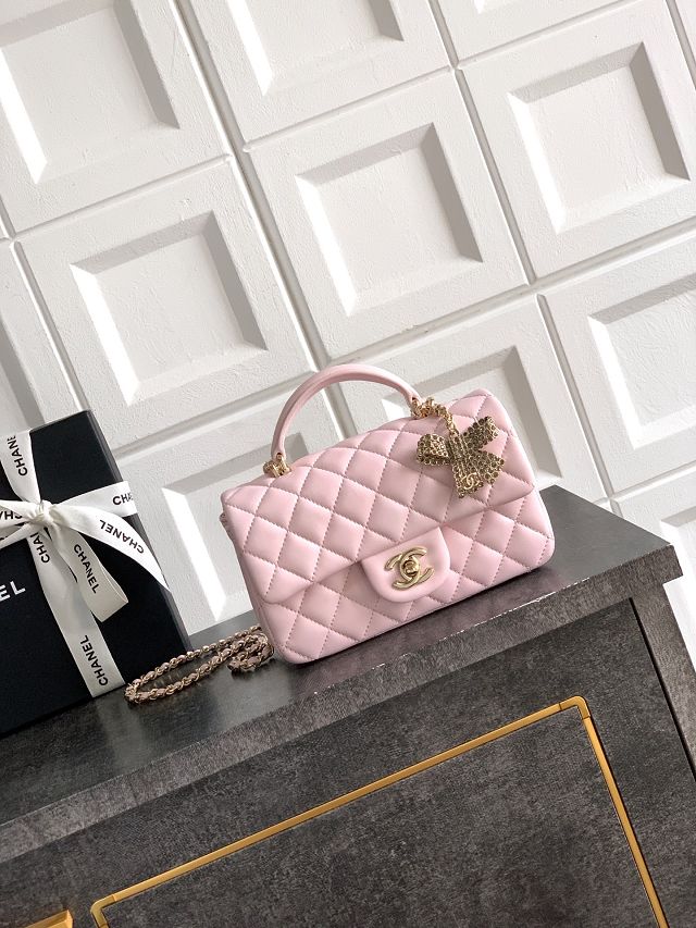 CC original lambskin top handle flap bag AS1790 light pink